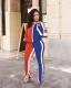 SC Contrast Color Tracksuit Cold Shoulder 2 Piece Sets IV-8125