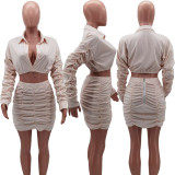 SC Plus Size Ruched Long Sleeve Mini Skirt Sets HM-6341