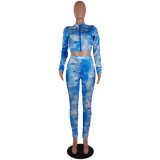 SC Tie Dye Long Sleeve Ruched 2 Piece Sets Without Mask SMF-8028