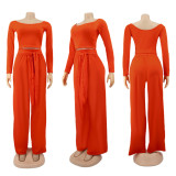 SC Plus Size Solid Long Sleeves Two Piece Pants Set SFY-160