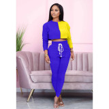 SC Contrast Color Long Sleeve 2 Piece Pants Set ARM-8225