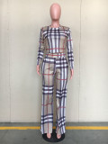 SC Fashion Classic Plaid Print Long Sleeve Top And Pants Two Piece Set ORY-5057