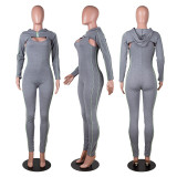 SC Sleeveless Jumpsuits+Hooded Crop Top 2 Piece Sets GLF-8028