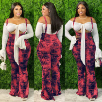 SC Plus Size Casual Printed Strap Long Flared Jumpsuits MX-6015
