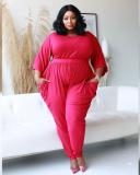 SC Plus Size 5XL Solid Half Sleeve Jumpsuits BMF-024