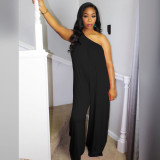 SC Sexy Solid Color Loose Oblique Shoulder Wide Leg Jumpsuit DMF-8123