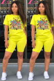 SC Cartoon Casual Solid Color T Shirt Shorts Sports Two Piece Set DMF-8118