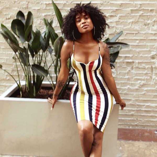 SC Sexy Colorful Stripes Spaghetti Strap Mini Dress DMF-8059