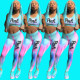 SC Pink Letter Print Tie Dye Fitness Two Piece Sets DMF-8061