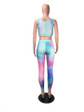 SC Pink Letter Print Tie Dye Fitness Two Piece Sets DMF-8061