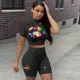 SC Butterfly Lips Print T-shirt Tops Hole Shorts Tracksuit Two Piece Set DMF-8136