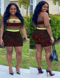 SC Sexy Letter Print Tube Top Shorts Two Piece Set DMF-8121