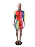 SC Rainbow Print Half Sleeve Two Piece Shorts Set DMF-8076
