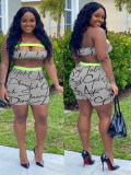 SC Sexy Letter Print Tube Top Shorts Two Piece Set DMF-8121