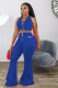 SC Plus Size Sexy Solid Color Hanging Neck Crop Top Wide Leg Pants Two Piece Set DMF-8141