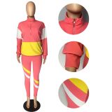 SC Casual Patchwork Long Sleeve Sports Two Piece Set LM-8189