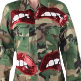 SC Plus Size 6XL Fashion Sequin Lip Camouflage Pockets Casual Outerwear MOF-5109