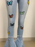 SC Classic Butterfly Print Tassel Ripped Hole Slim Jeans LSD-8759