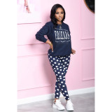 SC Dot Letter Print Long Sleeve 2 Piece Pants Set MEI-9109