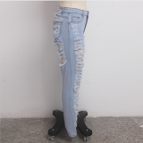SC Broken Hole High Waist Denim Jeans HSF-2080