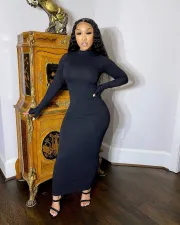 Sexy Backless Solid Long Sleeve Bodycon Maxi Dress FNN-8527