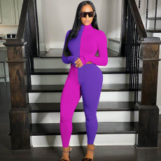 SC Color Block Splice Casual Sports Long Sleeve Crop Tops And Pants Two Piece Sets YIM-142