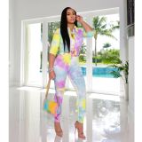 SC Tie Dye Print Long Sleeves Blouses And Pants Two Piece Set SFY-168