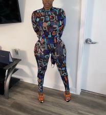 SC Letter Print Long Sleeve One Piece Jumpsuits MN-9268
