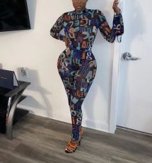 SC Letter Print Long Sleeve One Piece Jumpsuits MN-9268