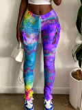 SC Tie Dye Print Pocket Split Casual Long Pants CYAO-8593