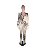 SC Sexy Deep V Long Sleeve Wide Leg Jumpsuits With Mask YM-9230