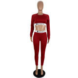SC Sexy Energetic Sport Running Solid Color Long Sleeve Top And Pants Two Piece Set LSL-6381