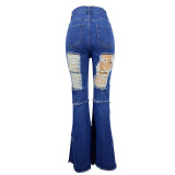 SC Plus Size 4XL Denim Ripped Hole Flared Jeans LSL-6376