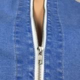 SC Trendy Long Sleeve Zipper Denim Coat Without Bra LM-8182