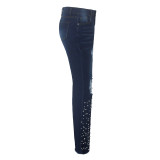 SC Denim Pearls Beading Ripped Hole Flared Jeans HSF-2228