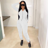 SC Casual Solid Hooded Zip Up Long Sleeve Jumpsuit MEI-9111