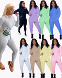 SC Plus Size Solid Long Sleeve Fitness Skinny Jumpsuits LUO-3062