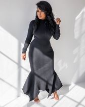 SC Solid Color Rib Sexy Long Sleeve Maxi Dress MIL-067-1