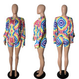 SC Tie Dye Print Long Sleeve Two Piece Shorts Set AWF-0028