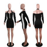 SC Sexy Halter Off Shoulder Long Sleeve Mini Dress AWF-5805