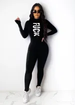 SC Letter Print Sexy Skinny Long Sleeve Jumpsuit FNN-8533