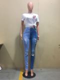 SC Contrast Color Ripped Hole Skinny Jeans OD-8387