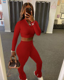 SC Sexy Solid Color Long Sleeve Top And Stacked Pants Sports Set FNN-8531