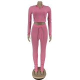 SC Sexy Solid Color Long Sleeve Top And Stacked Pants Sports Set FNN-8531