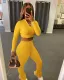 SC Sexy Solid Color Long Sleeve Top And Stacked Pants Sports Set FNN-8531