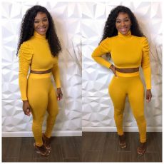 SC Solid Turtleneck Piles Sleeves Two Piece Sets YM-9245