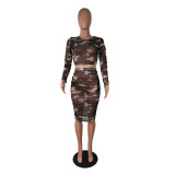 SC Camo Print Mesh See Though Two Piece Skirt Sets MK-3019