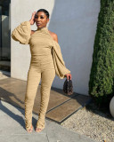 SC Sexy Backless Long Sleeve Ruched Jumpsuits QY-5209