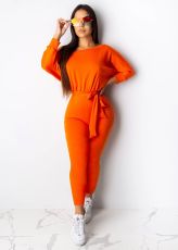 SC Solid Long Sleeve Sashes One Piece Jumpsuit WSM-5191