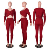 Sexy Solid Color Sweater Two Piece Set PN-6610